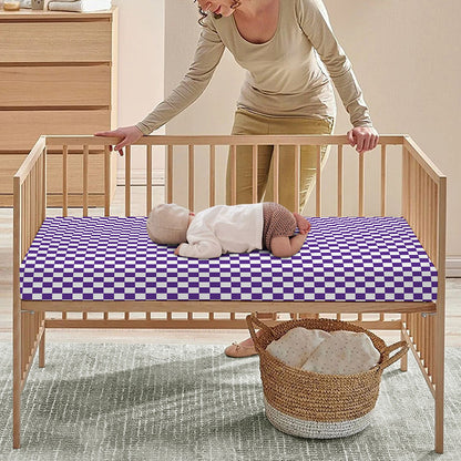 Purple And White Checkered Pattern Print Baby Crib Sheet