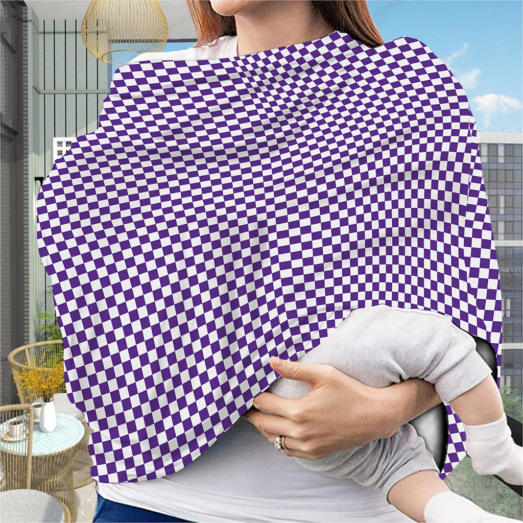 Purple And White Checkered Pattern Print Baby Seat Cover