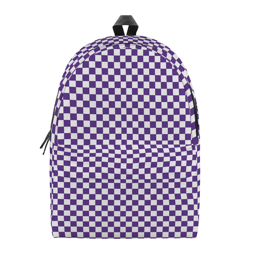 Purple And White Checkered Pattern Print Backpack