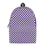 Purple And White Checkered Pattern Print Backpack