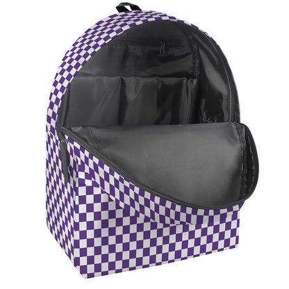 Purple And White Checkered Pattern Print Backpack