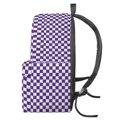 Purple And White Checkered Pattern Print Backpack