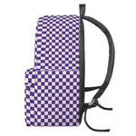 Purple And White Checkered Pattern Print Backpack
