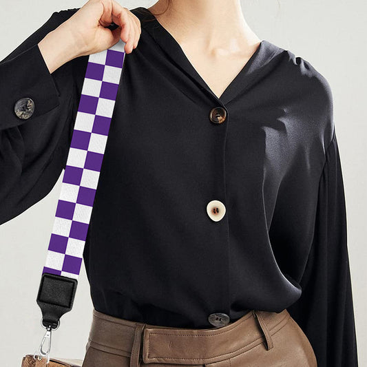 Purple And White Checkered Pattern Print Bag Strap