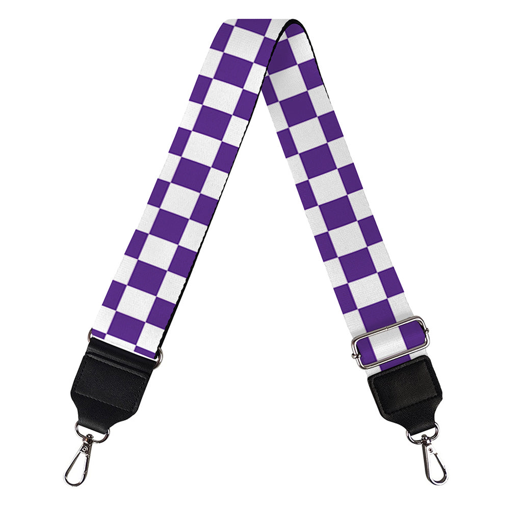 Purple And White Checkered Pattern Print Bag Strap