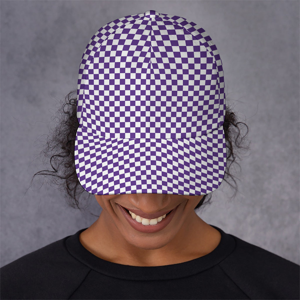 Purple And White Checkered Pattern Print Baseball Cap