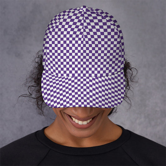 Purple And White Checkered Pattern Print Baseball Cap