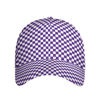 Purple And White Checkered Pattern Print Baseball Cap