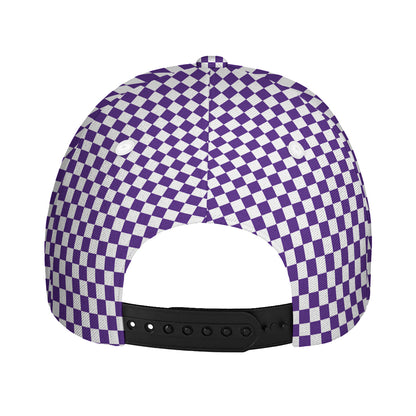 Purple And White Checkered Pattern Print Baseball Cap