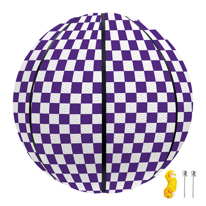 Purple And White Checkered Pattern Print Basketball
