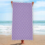 Purple And White Checkered Pattern Print Beach Towel