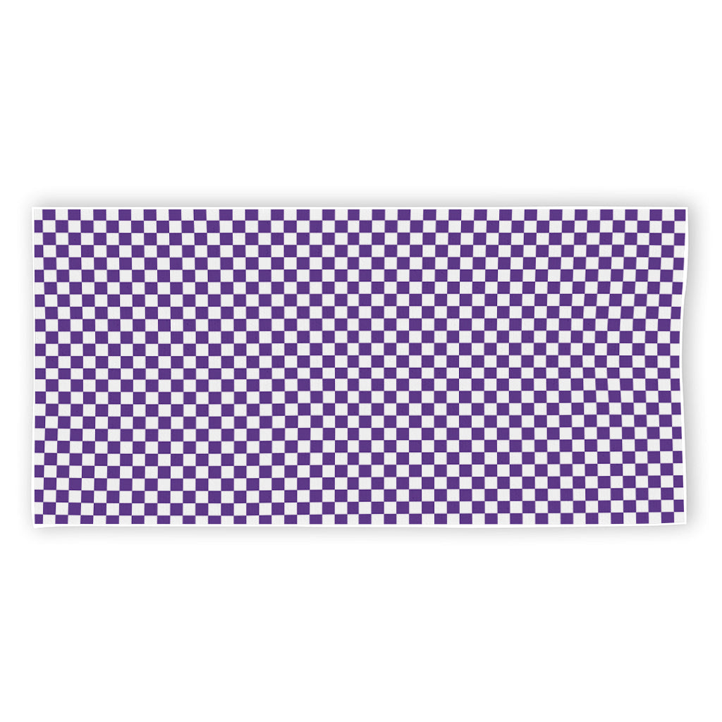 Purple And White Checkered Pattern Print Beach Towel
