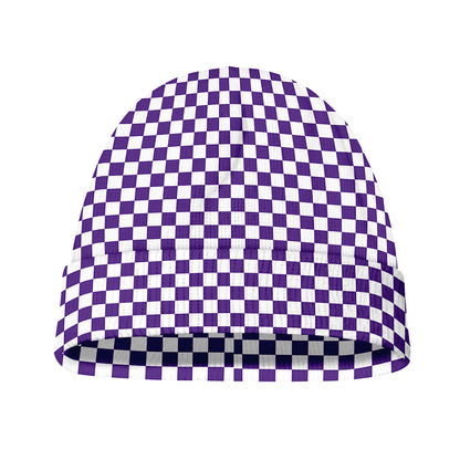Purple And White Checkered Pattern Print Beanie