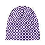 Purple And White Checkered Pattern Print Beanie