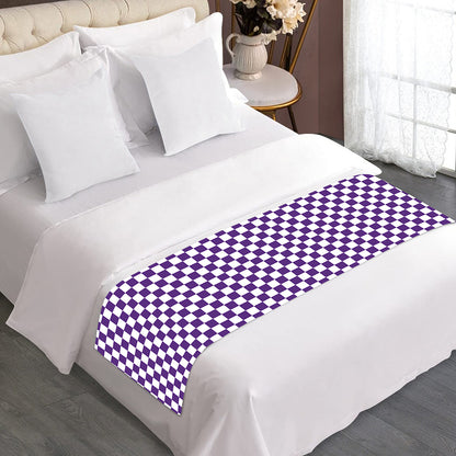 Purple And White Checkered Pattern Print Bed Runner