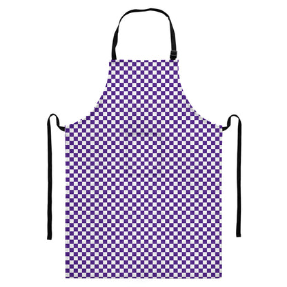 Purple And White Checkered Pattern Print Bib Apron With Pocket