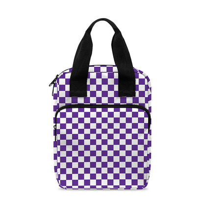 Purple And White Checkered Pattern Print Bible Tote Bag