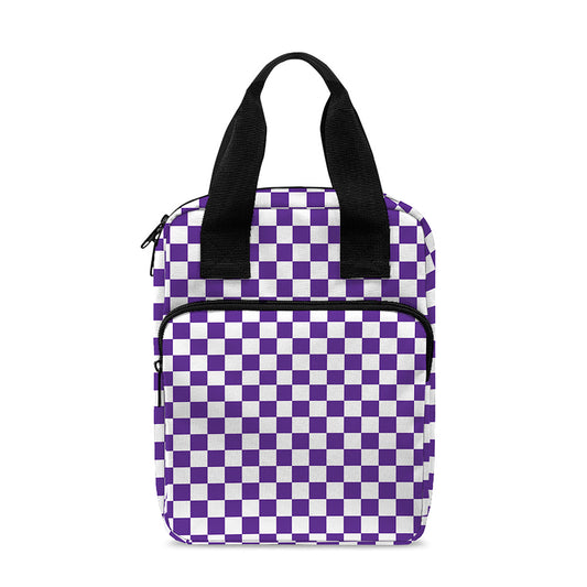 Purple And White Checkered Pattern Print Bible Tote Bag