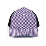 Purple And White Checkered Pattern Print Black Mesh Trucker Cap