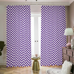 Purple And White Checkered Pattern Print Blackout Pencil Pleat Curtains