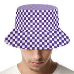 Purple And White Checkered Pattern Print Bucket Hat