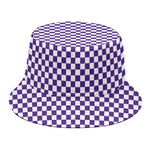 Purple And White Checkered Pattern Print Bucket Hat