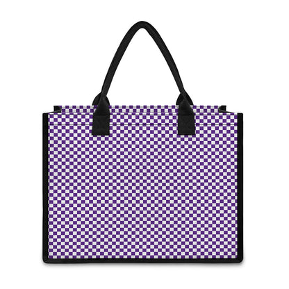 Purple And White Checkered Pattern Print Canvas Tote Bag