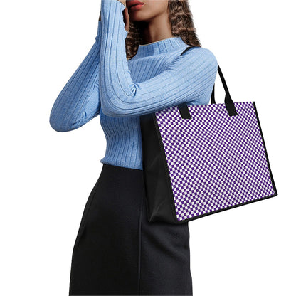 Purple And White Checkered Pattern Print Canvas Tote Bag