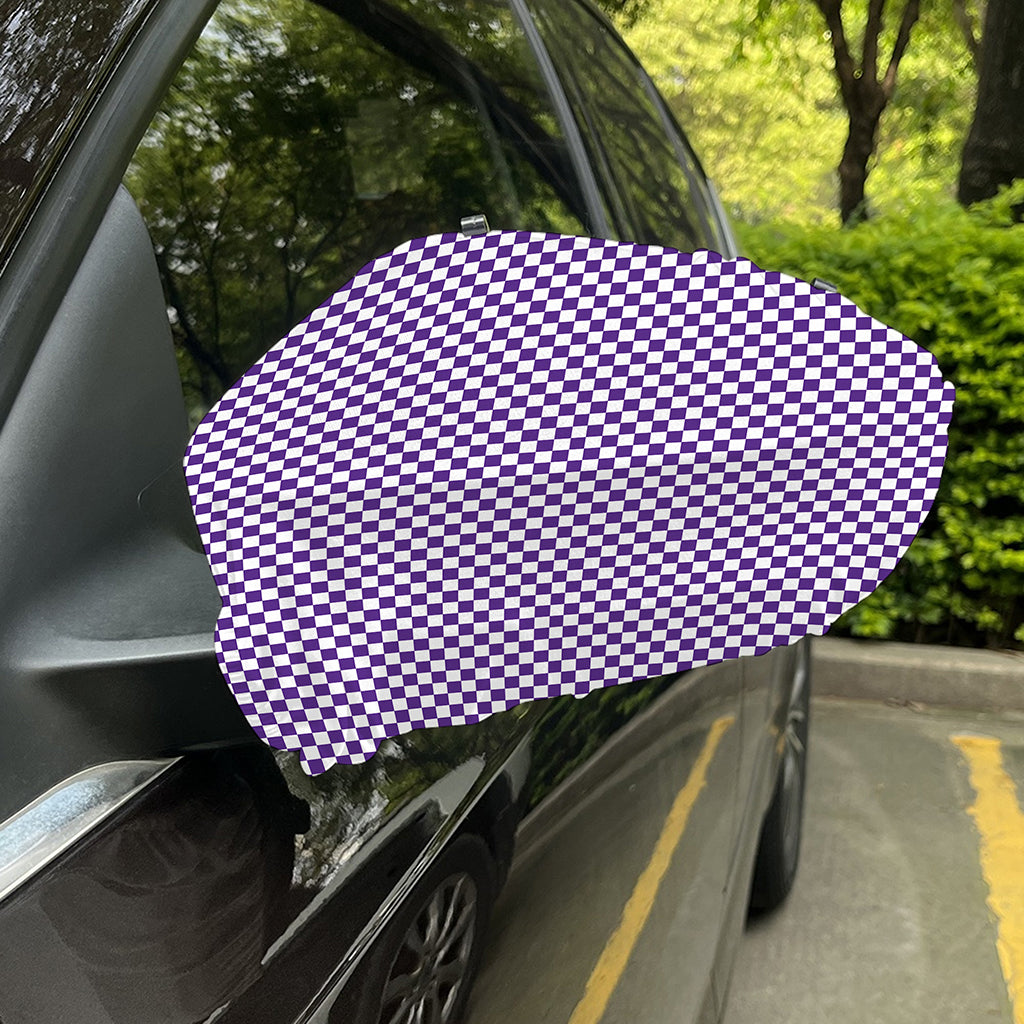 Purple And White Checkered Pattern Print Car Side Mirror Covers