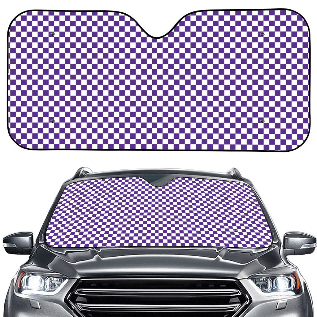 Purple And White Checkered Pattern Print Car Windshield Sun Shade
