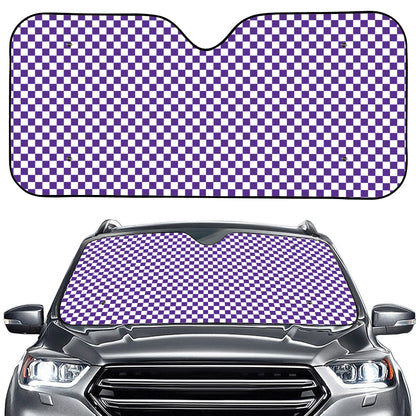 Purple And White Checkered Pattern Print Car Windshield Sun Shade