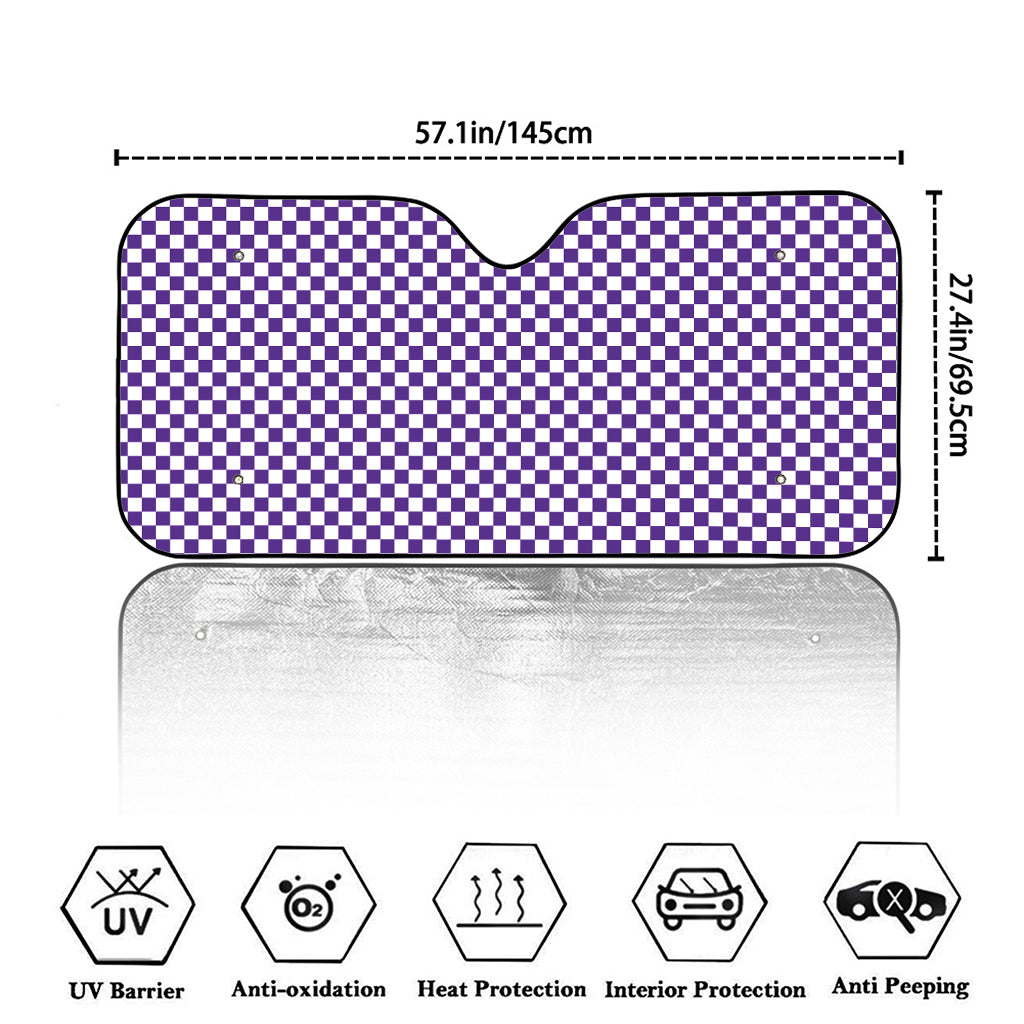 Purple And White Checkered Pattern Print Car Windshield Sun Shade
