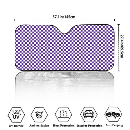 Purple And White Checkered Pattern Print Car Windshield Sun Shade