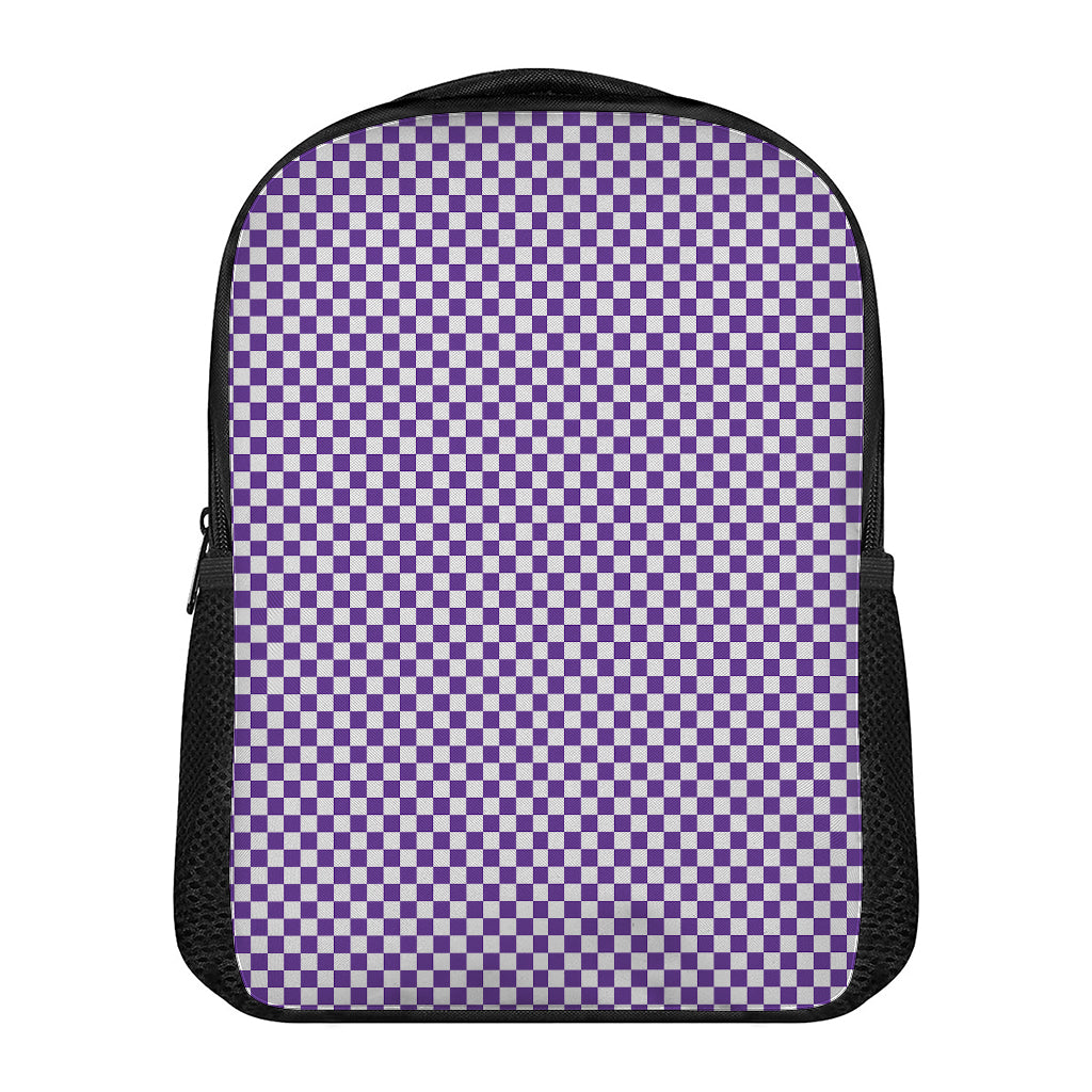 Purple And White Checkered Pattern Print Casual Backpack