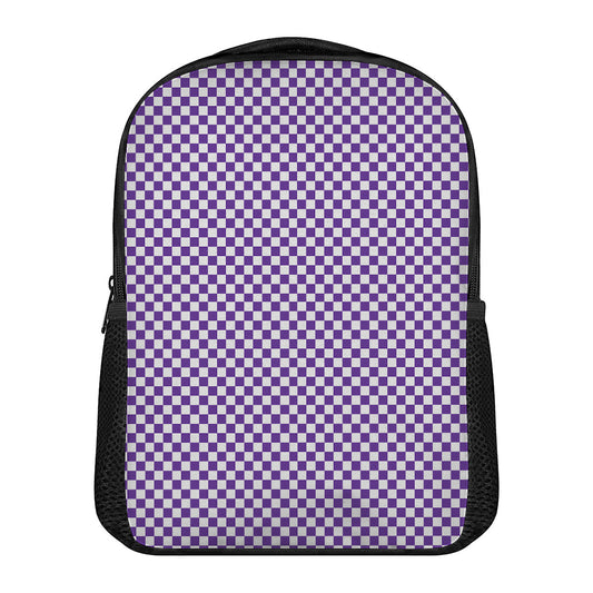 Purple And White Checkered Pattern Print Casual Backpack