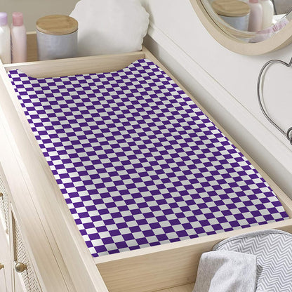 Purple And White Checkered Pattern Print Changing Pad Cover