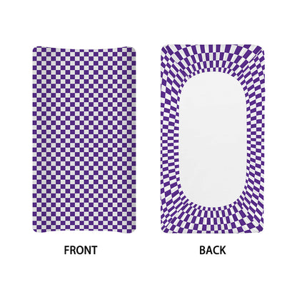 Purple And White Checkered Pattern Print Changing Pad Cover