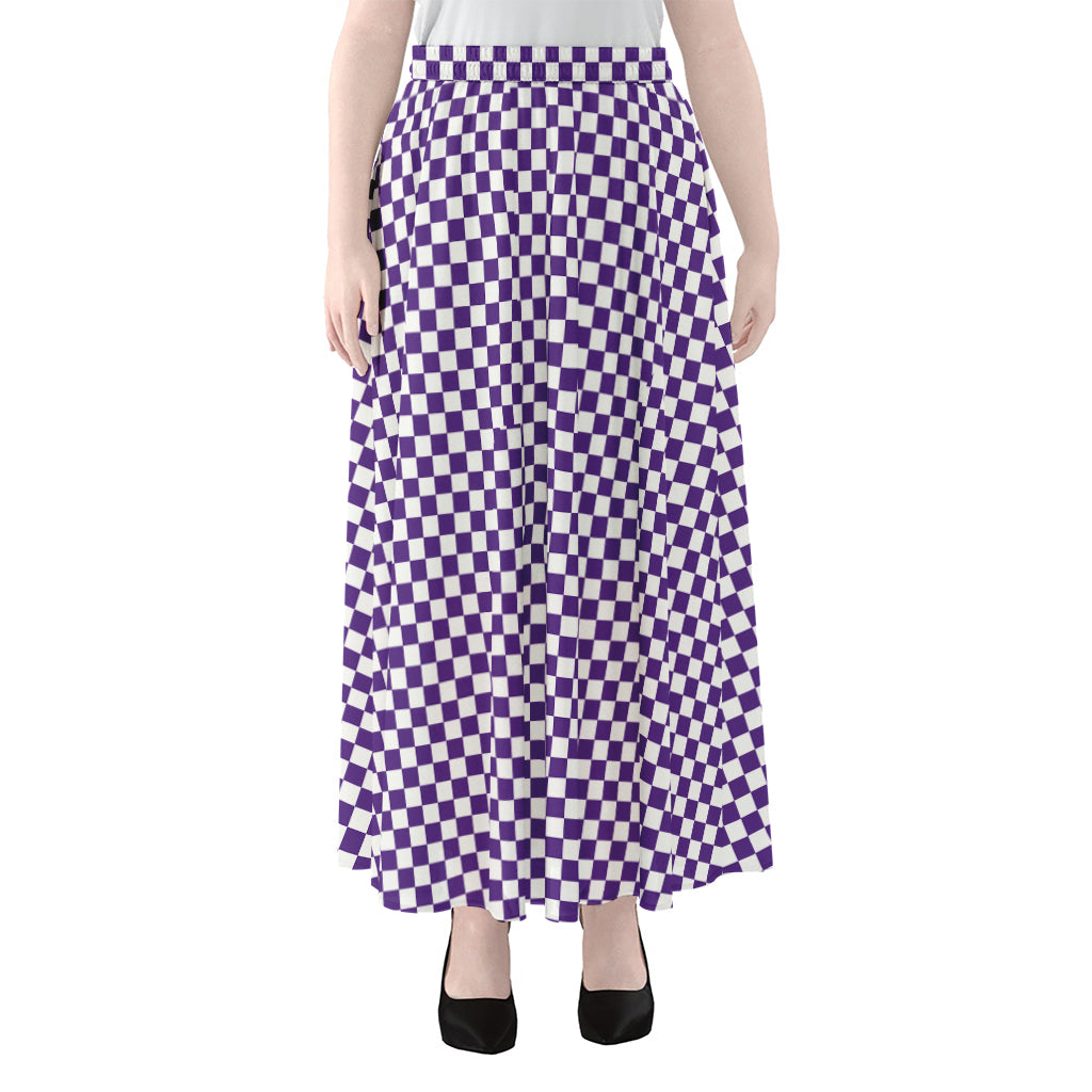 Purple And White Checkered Pattern Print Chiffon Maxi Skirt