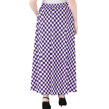 Purple And White Checkered Pattern Print Chiffon Maxi Skirt
