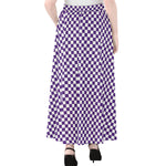 Purple And White Checkered Pattern Print Chiffon Maxi Skirt