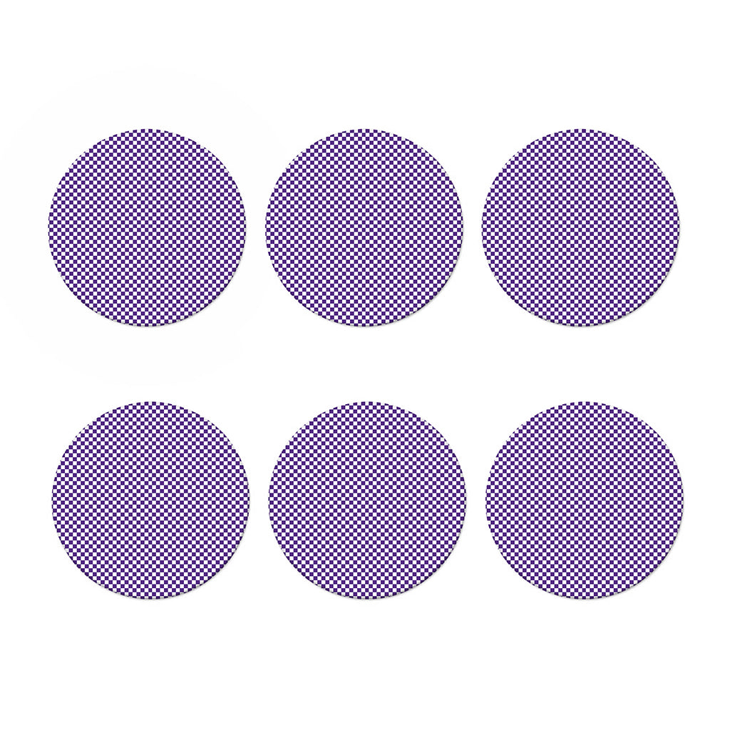 Purple And White Checkered Pattern Print Coaster Set
