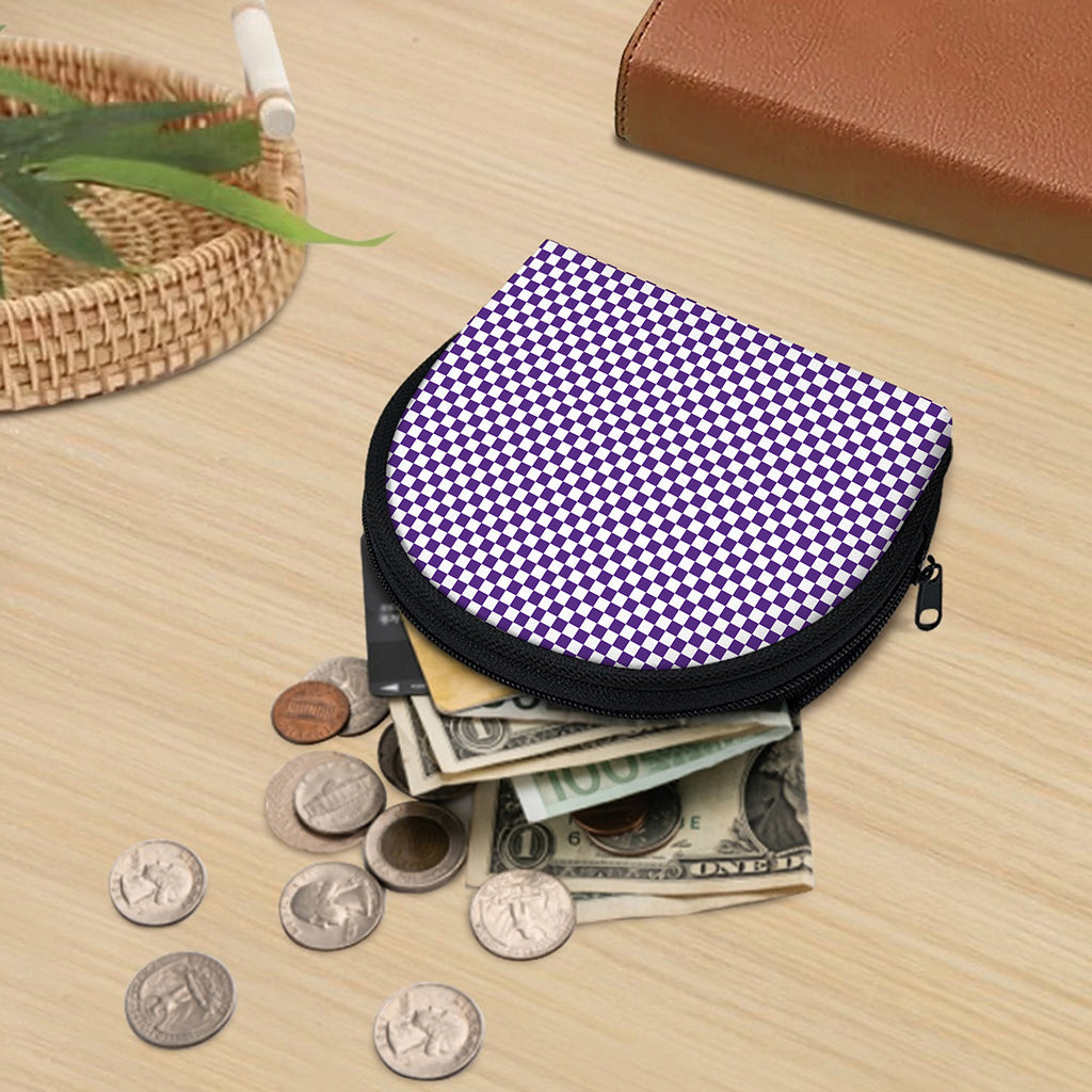 Purple And White Checkered Pattern Print Coin Purse