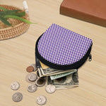 Purple And White Checkered Pattern Print Coin Purse