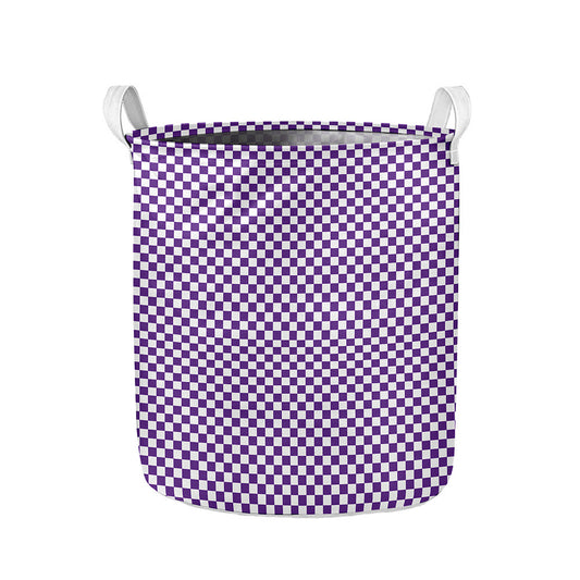Purple And White Checkered Pattern Print Collapsible Laundry Basket