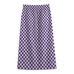 Purple And White Checkered Pattern Print Cotton Front Slit Maxi Skirt