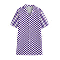 Purple And White Checkered Pattern Print Cotton Hawaiian Shirt