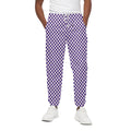 Purple And White Checkered Pattern Print Cotton Sweatpants