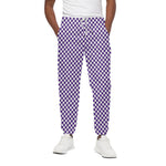 Purple And White Checkered Pattern Print Cotton Pants