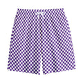 Purple And White Checkered Pattern Print Cotton Shorts