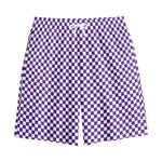 Purple And White Checkered Pattern Print Cotton Shorts